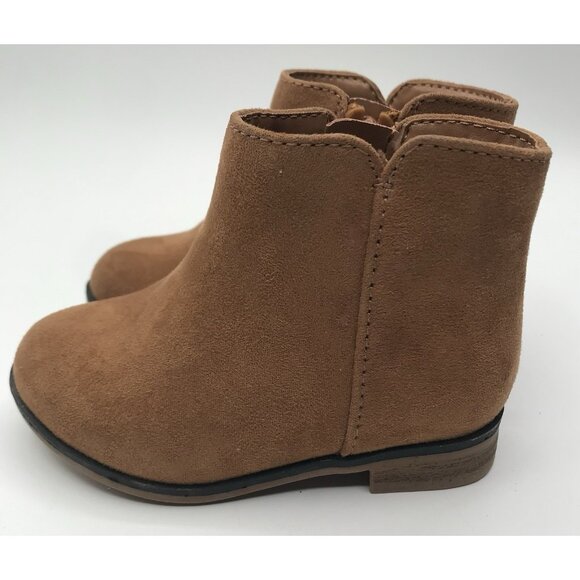 Cat & Jack Boots Girls Toddler Size 5 Penelope Zipper Cognac Tan Faux Suede - Picture 1 of 11